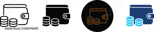 Fotografie Four distinct wallet and coin icon styles for financial design