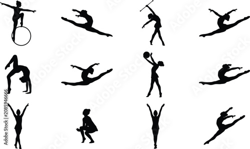 Foto female rhythmic gymnastics set silhouette vector clipart graphic element isolate
