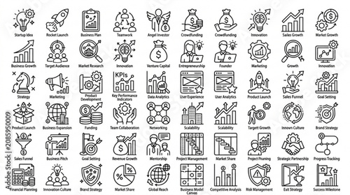 Business icons showcase various office and industry related objects and activities