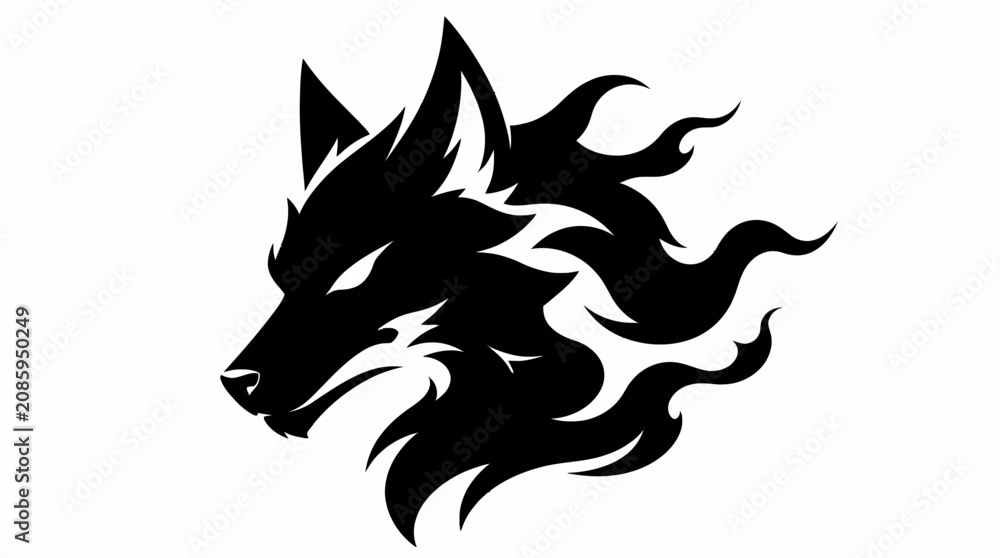 Obraz premium Wolf head silhouette with flame mane for aggressive branding.