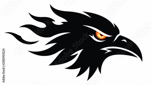 Obraz na plátně Raven head mascot logo with fire feathers.