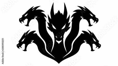 Принти на полотні Five headed hydra dragon mascot logo black white