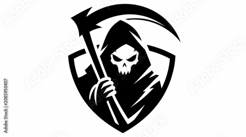 Foto Grim reaper with scythe shield mascot logo.