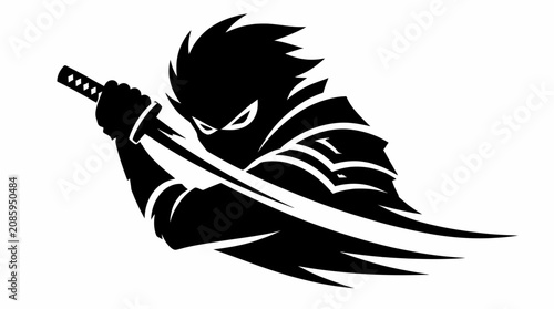 Photos Ninja assassin silhouette wielding katana blade.