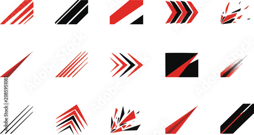 Foto Dynamic speed lines and abstract arrow shapes in red and black for modern racing