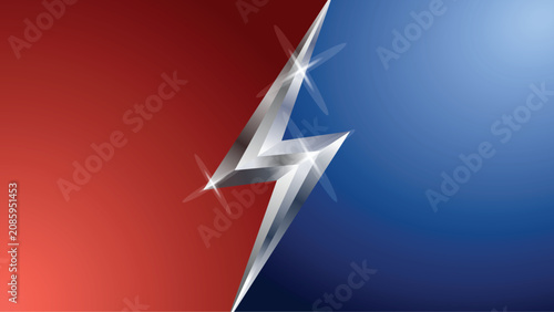 Photos Metal lightning bolt metallic texture against split red and blue backdrop representing conflict energy power competition