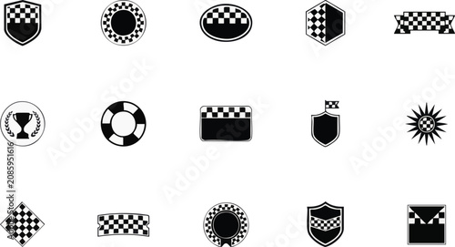 Set of racing flag emblems, shields, and badges ideal for motorsport and automotive design projects