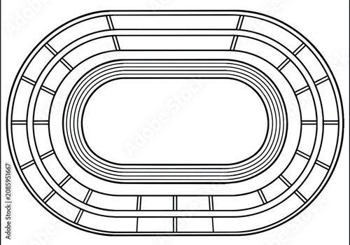 Oval stadium track in black and white