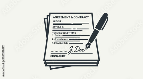 Cuadro en lienzo Signed business contract document with pen and signature line.