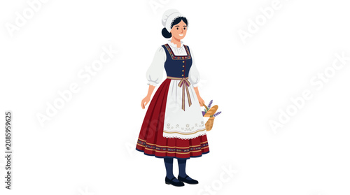 Fotografie Woman in traditional French Alsatian folk costume with bread.