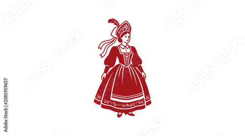Photos Red folk dancer silhouette in traditional costume.