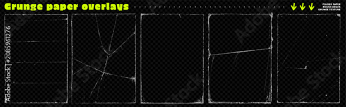 Tableau sur toile Grunge folded old paper frames overlays on dark transparent effect background