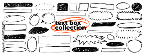 Rectangles, oval and scribble text boxes for notes and collage style design. Hand drawn charcoal or crayon speech balloons, bubbles and sketch chat notes. Doodle pencil png shapes clip art.