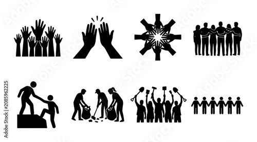 Quadro su tela Teamwork Icons Set: Collaboration, Unity, Support, Success, Community, Group Eff