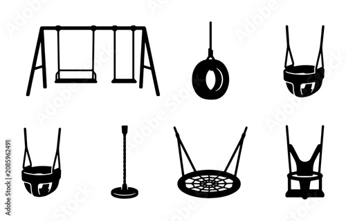 Playground Swings Collection: Variety of Swing Sets, Tire Swing, Baby Swings, Nest Swing, and Single Post Swing