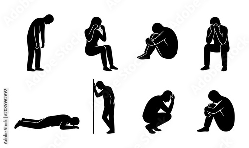 Canvastavla Sadness, Despair, and Loneliness: Vector Icons of Human Emotion, Mental Health S