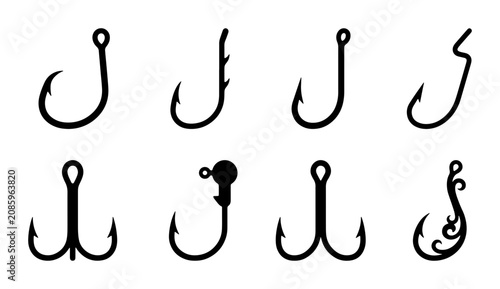 Konstfotografi Fishing Hooks Collection Vector Icons, Angling Gear Set, Sport Fishing Equipment