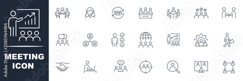 Meeting Big Line icon set. Contains related to consultation, meeting, social, video, call, room, meet and more. Minimalist set of line pictogram. Editable stroke.
