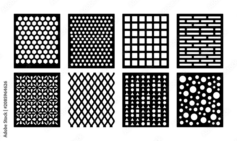 Fototapeta premium Geometric Pattern Stencils, 8 Vector Elements for Design Backgrounds, Textures, and Decorative Overlays