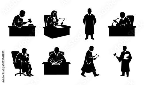 Tableau sur toile Justice Icons: Judge, Lawyer, Courtroom Figures, Legal Professionals, Law Enforc