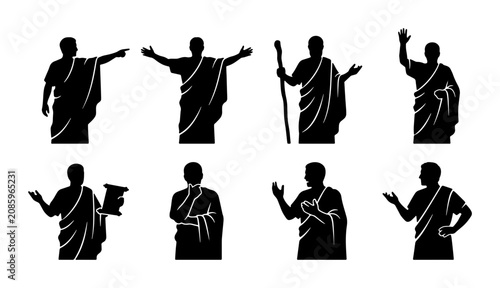 Bild auf Leinwand Ancient Greek Roman Figures Set, Silhouette Scholars Philosophers, Historical Or