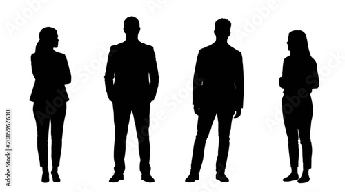 Black silhouettes of business people standing in a row