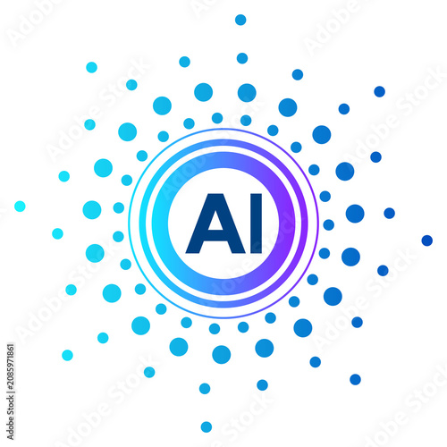 Artificial intelligence AI logo icon with blue gradient circular dots
