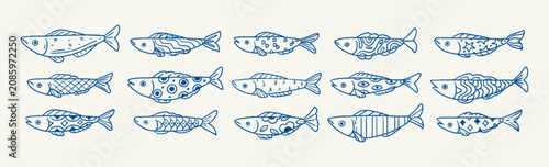 Sardine Pattern Row Hand Drawn Doodle