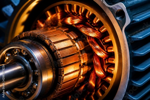 Electric motor rotor showing copper coils inside housing
