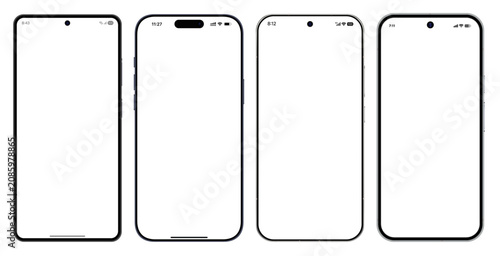 Tableau sur toile Vector illustration of generic OneUI, iOS, HyperOS and Android 16 mobile phones front view