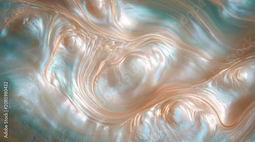 Dreamy iridescent nacre waves on mother-of-pearl shell macro