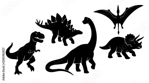 Photos Dinosaurs in Black Silhouette Style with Various Species and a Pterosaur Featuri