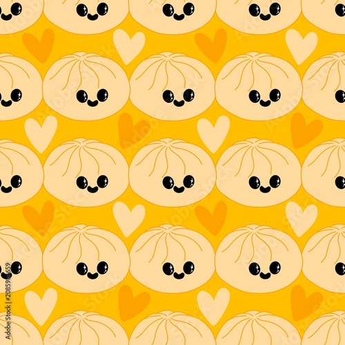 Food dumpling squishy toy seamless cartoon kawaii pattern for wrapping and kids clothes and menu and fabrics 