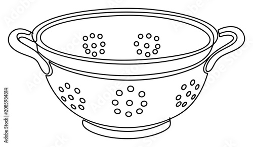 Schilderij op canvas Kitchen colander for straining pasta or vegetables in continuous line art style