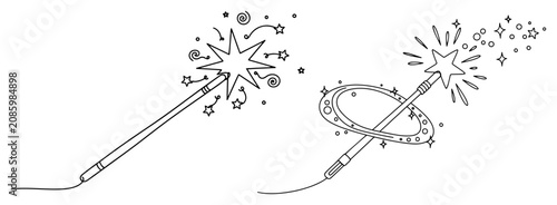 Obraz na plátně Magic wands casting sparkles and stardust spells in continuous line art style