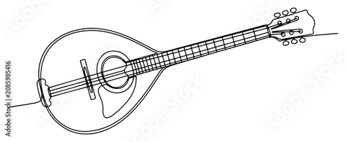 Foto Mandolin musical instrument with strings in continuous line art style