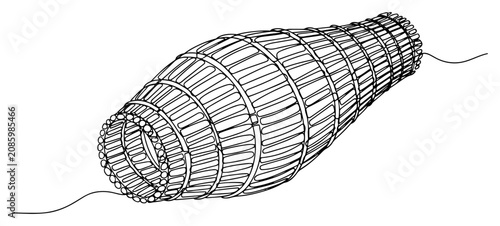 Schilderij op canvas Traditional wicker fish trap basket for fishing in minimalist continuous one lin