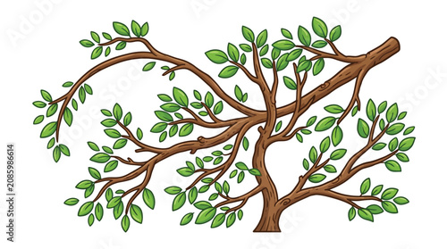 Bild auf Leinwand Cartoon tree with sprawling branches and green leaves