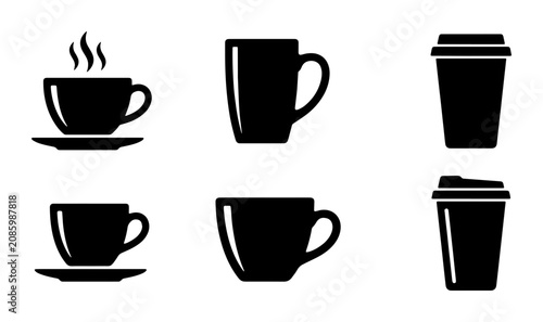 Foto Coffee Cup Icons Set: Hot Beverage Mugs, Espresso Cups, Takeaway Drink Container