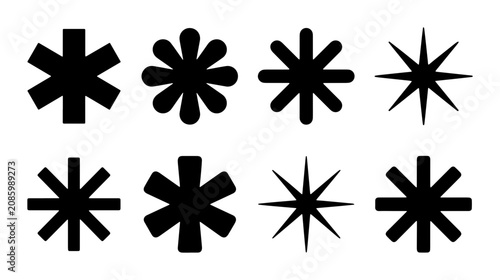 Tableau sur toile Minimalist asterisk icon set, black starburst vector shapes, 8 geometric spark s