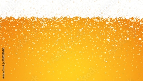 Close-up of frothy golden liquid with numerous bubbles rising. The foam sits at the top, giving a refreshing appearance
