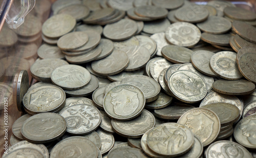 Foto Soviet coins from 1961 denomination piled up, silver color, numismatic collectio