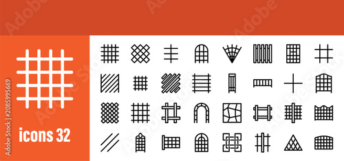 Quadro su tela Garden and architectural trellis vector icons set