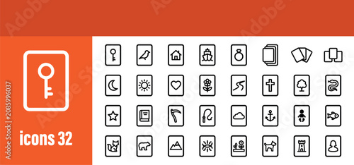 Schilderij op canvas Cartomancy vector line icon pack