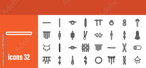 Tableau sur toile Rope knot and nautical cord line icons set