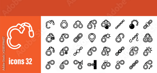 Tableau sur toile Handcuffs Icons: Restraint Devices, Chains, and Symbols of Captivity