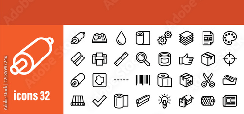 Schilderij op canvas 32 Printing Industry and Graphic Design Line Icons Set for Commercial Print Serv
