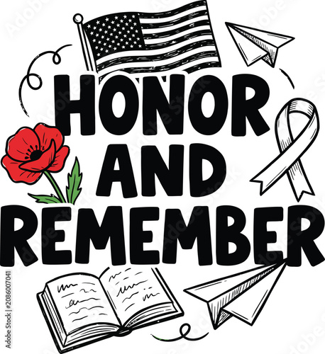 Photos Honor and remember memorial day concept with american flag poppy ribbon and book