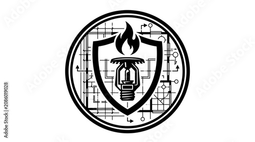 Quadro su tela Black and white shield logo symbol.