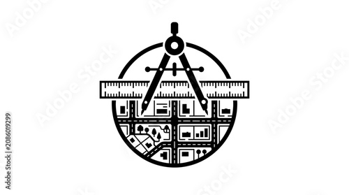 Tableau sur toile Black and white compass drawing tool.